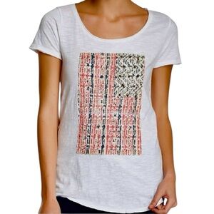 Lucky Brand crocheted Patriotic white short sleeve top American flag Size 2X